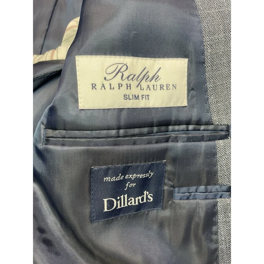 Ralph Lauren Silk Blazer Jacket 46R Wool Blue Plaid Single Breasted Vented EUC - Picture 9 of 14
